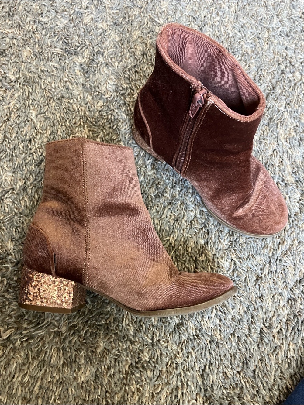 Velvet Ankle Boots with Glitter Block Heel